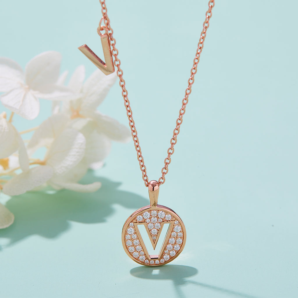 Letter Pendant Necklace - V