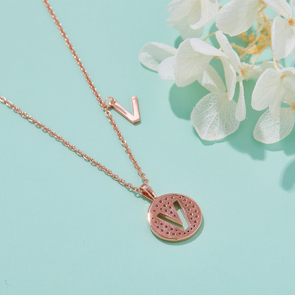 Letter Pendant Necklace - V