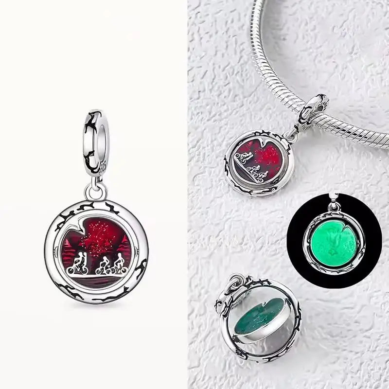 925 Silver Monster Pendant Glow In The Dark Red Heart Beads Bracelet