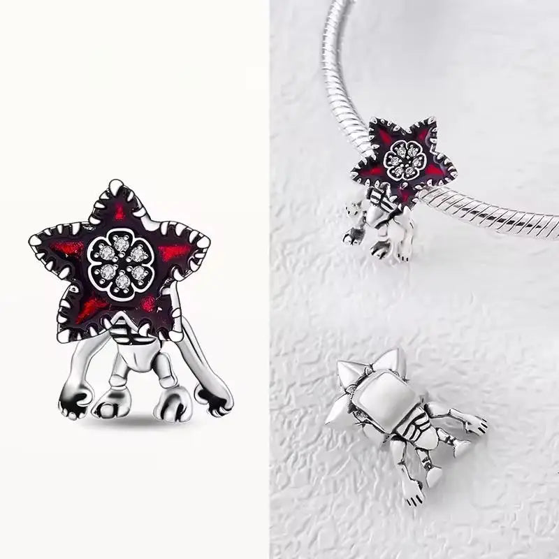 925 Silver Monster Pendant Glow In The Dark Red Heart Beads Bracelet