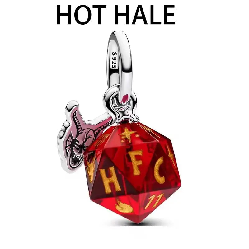 925 Silver Monster Pendant Glow In The Dark Red Heart Beads Bracelet