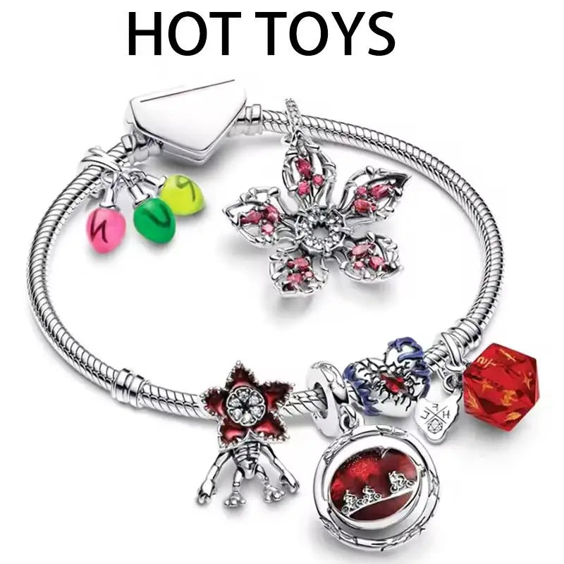 925 Silver Monster Pendant Glow In The Dark Red Heart Beads Bracelet