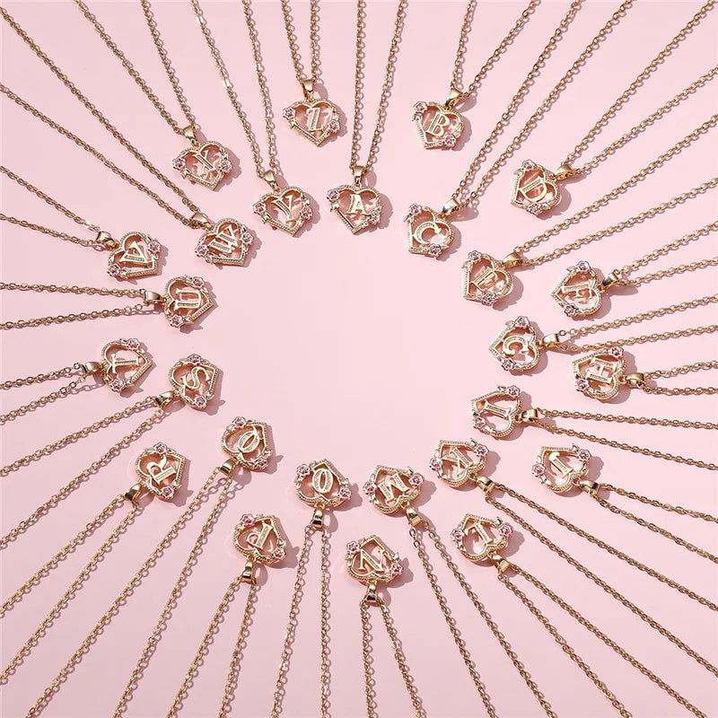 A Z Letter Flower Pendant Necklace Yellow Gold Tone for Women Gift